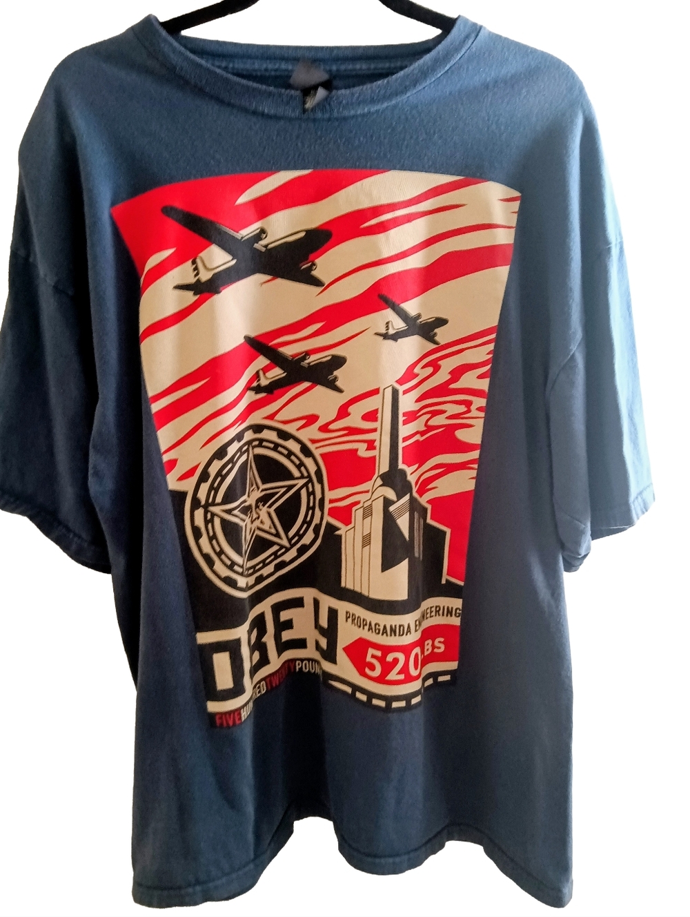 VTG Obey Propaganda Engineering Graphic Mens T-Shirt Red/White/Blue Size XL GUC